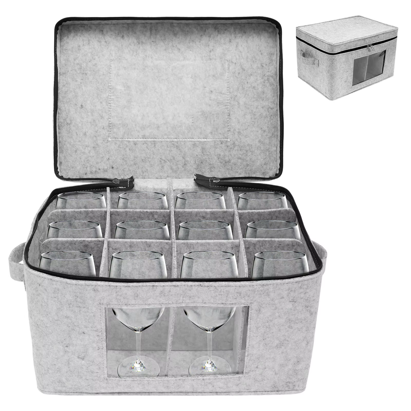 Organisateur de rangement pour verres à vin, conteneur empilable en feutre pour verrerie avec 12 séparateurs amovibles, pliable pour sac de voyage pour bouteilles de vin