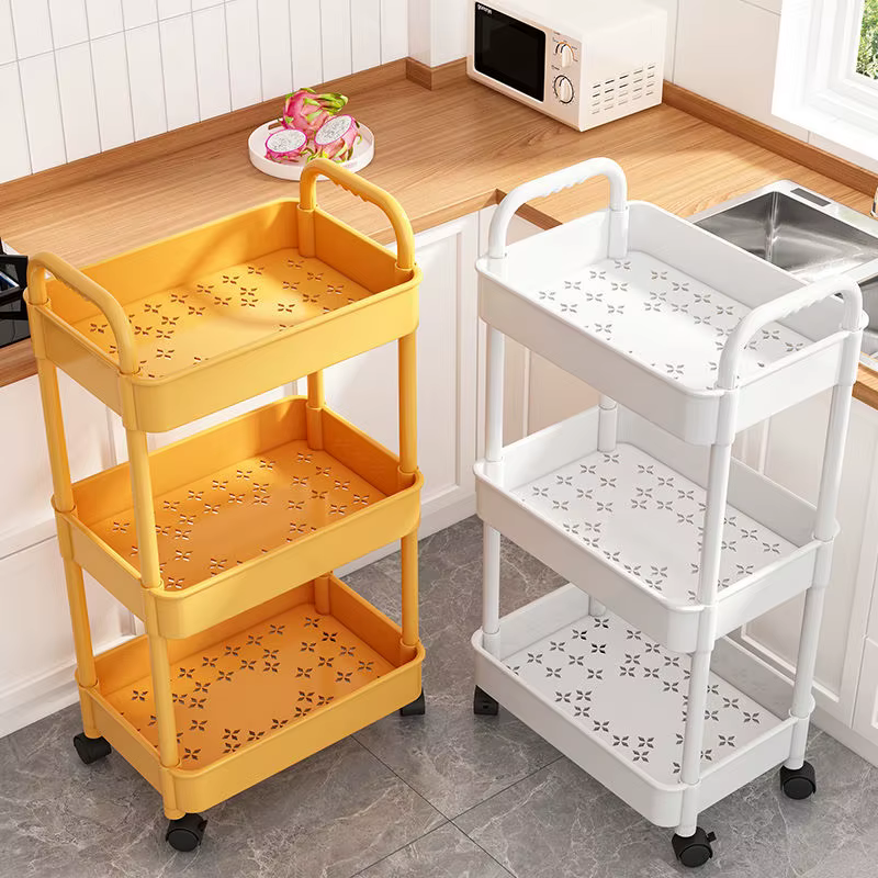 Chariot de rangement multicouche compact T1 sur roulettes pour la maison