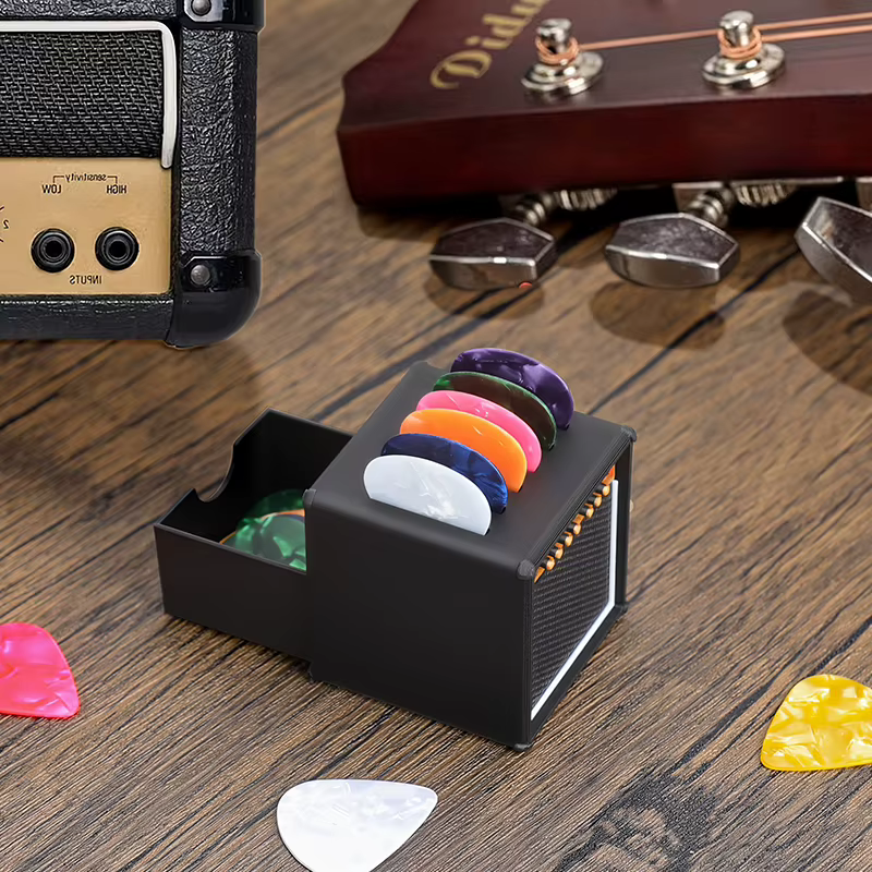 Solution de rangement ultime pour médiator de guitare : support portable imprimé en 3D avec tiroir ; blindé de l'eau et de la poussière.