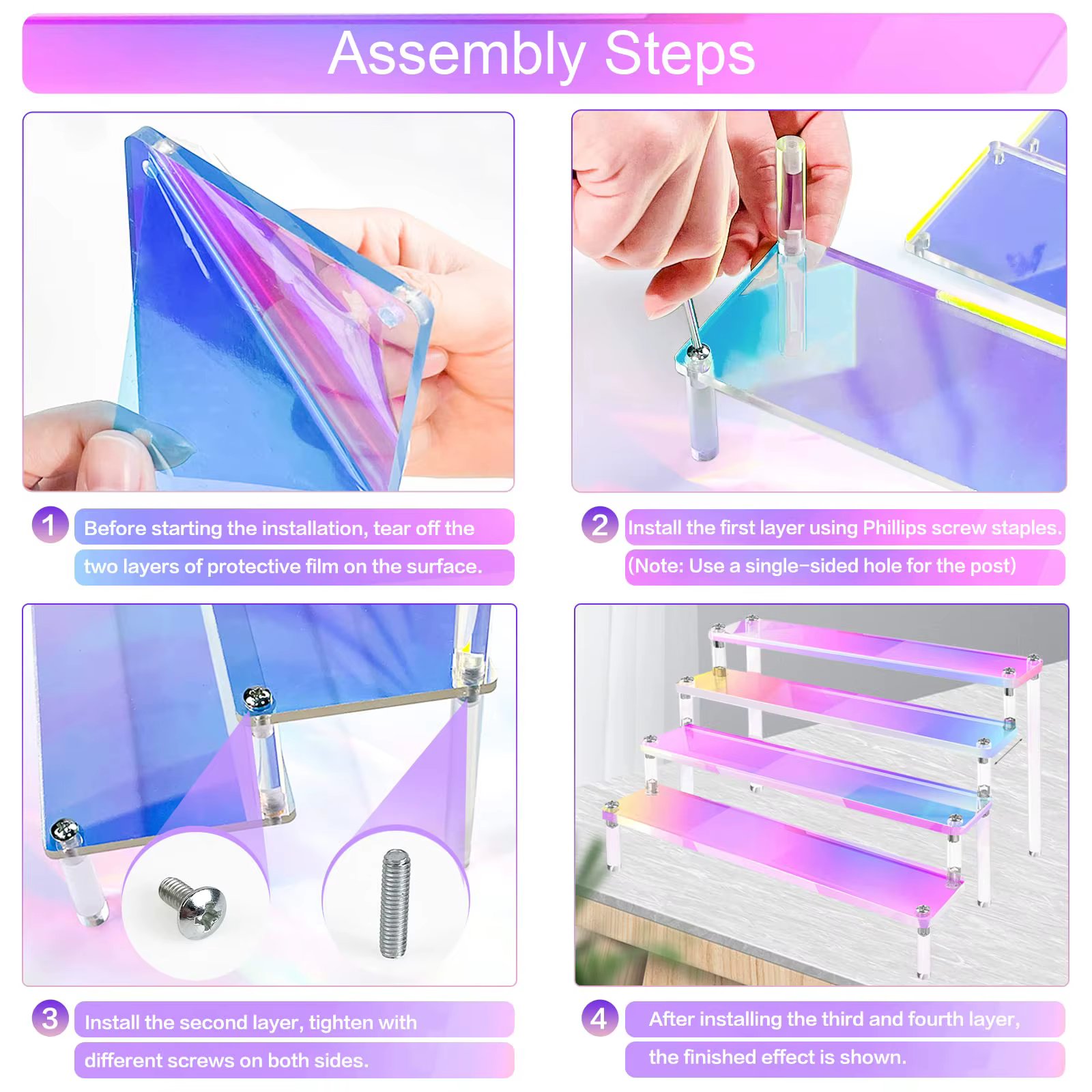 Présentoir en acrylique irisé pour décoration et organisation de bijoux, étagère de support pour figurines à collectionner, strass et nouilles Chi, 1-5 niveaux