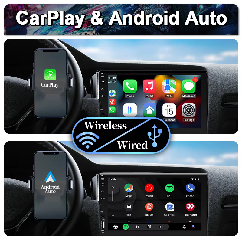 Hippcron 7 "1Din autoradio sans fil CarPlay Android Auto Bluetooth AUX USB universel multimédia lecteur MP5 lien miroir