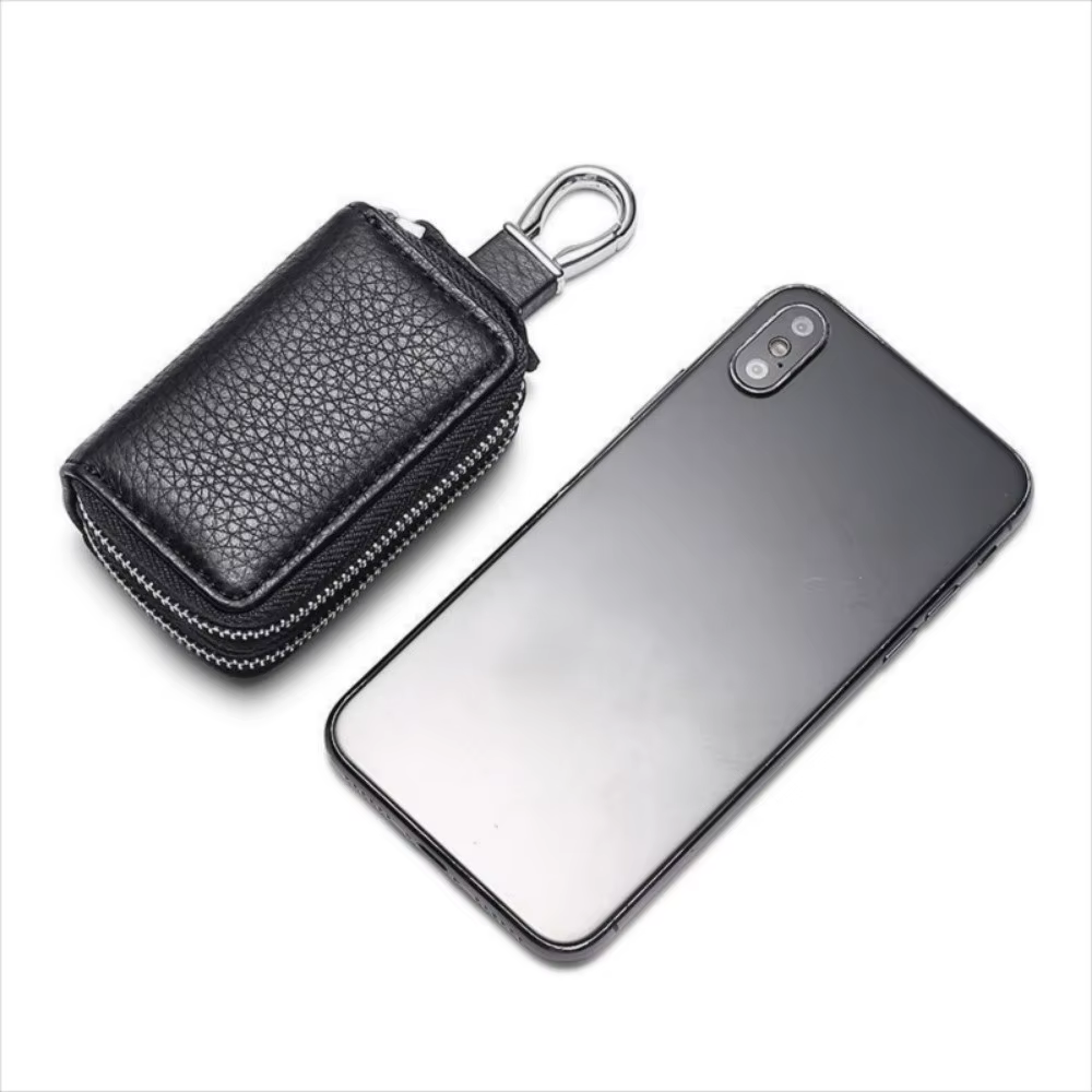 Nouvel étui à clés de voiture en cuir multifonctionnel, pochette à double compartiment, couleur unie, fermeture éclair, sac porte-clés pour voiture