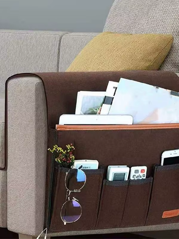 Caddie pour fauteuil de maison, canapé en feutre, organisateur d'accoudoir inclinable pour tablette, téléphone portable, sac de rangement suspendu avec télécommande