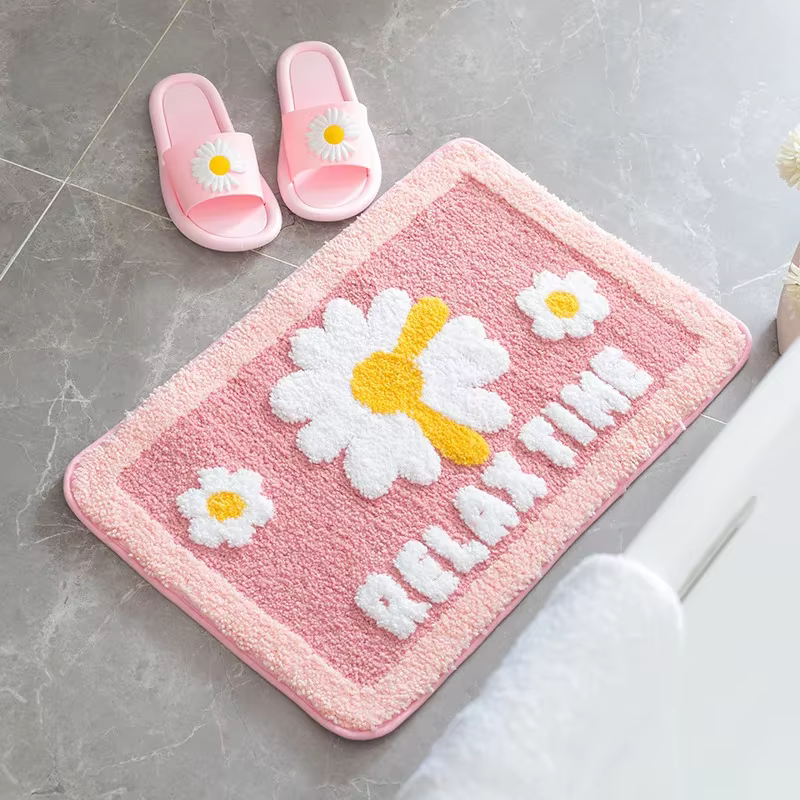 HOLEA-Tapis de Sol Antidérapant en Microcarence, Mignon, Destroy AndrBath Polymères, Décoration de Fleurs Blanches et Jaunes, de Haute Qualité
