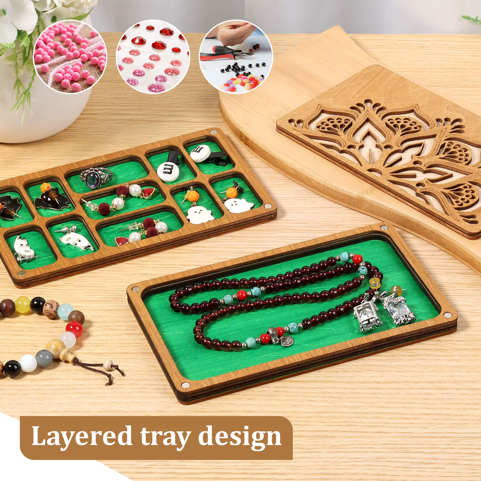 Organisateur de rangement pour perles en bois
