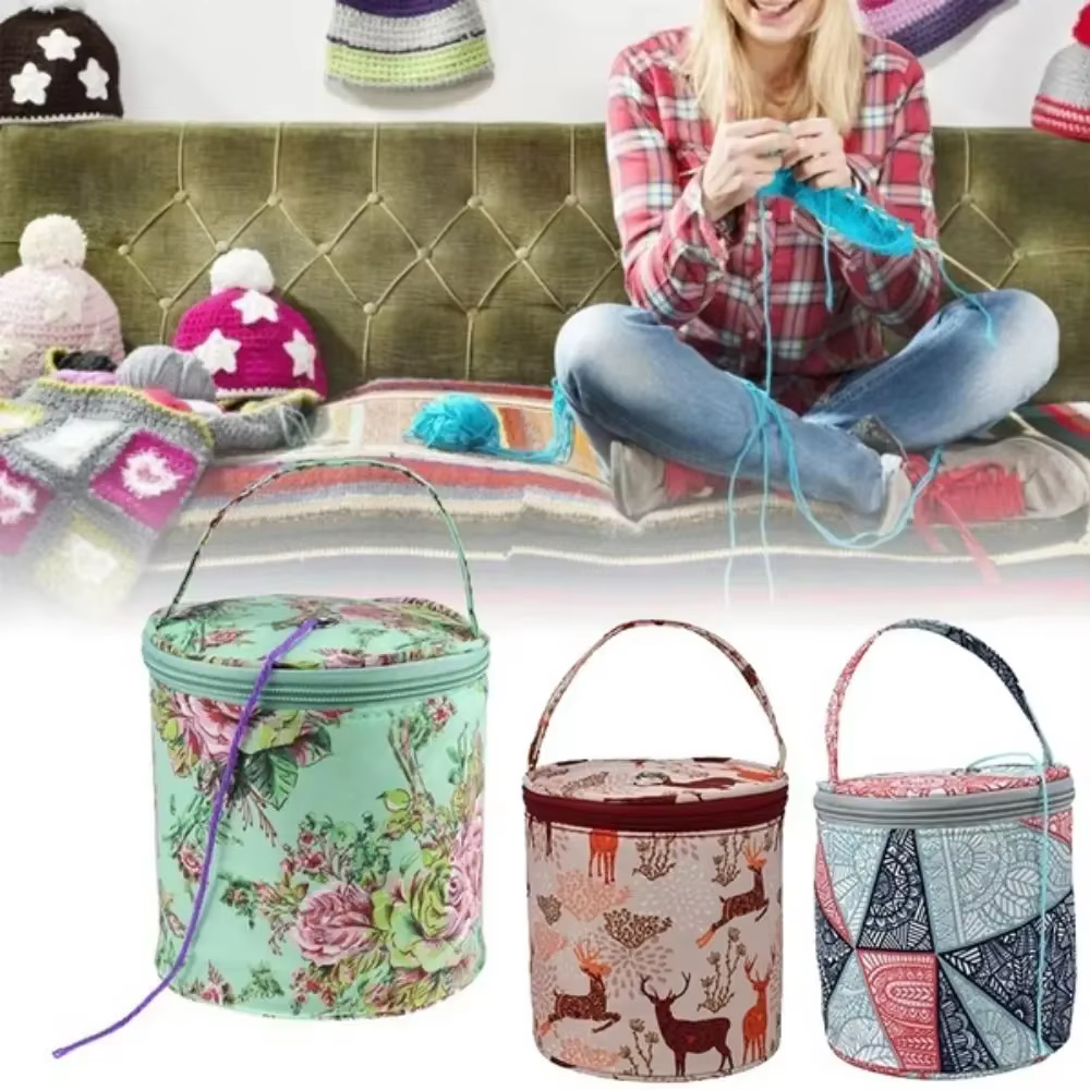 Sac de rangement de fil rond ogo, sacs de fil de laine, sac à main de couture grossier, outils de tissage, accessoires de bol, fourre-tout d'artisanat