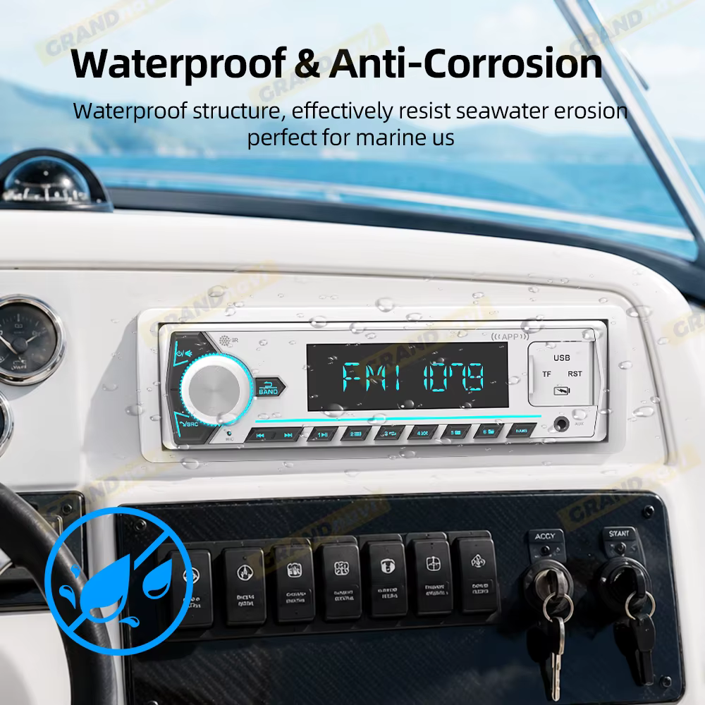 Autoradio marin 1Din, lecteur MP3, Bluetooth, radio bateau, écran LCD numérique, AM FM RDS, SD, AUX pour yacht, quad, UTV, camping-car, voiturette de golf