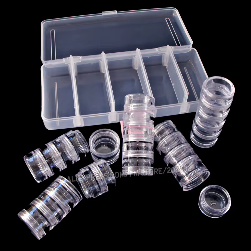 Boîte ronde d'accessoires d'art d'ongle, minuscules bouteilles transparentes avec bouchon à vis pour les cosmétiques de bricolage, étui de conteneurs d'artisanat de perles de bijoux, N64