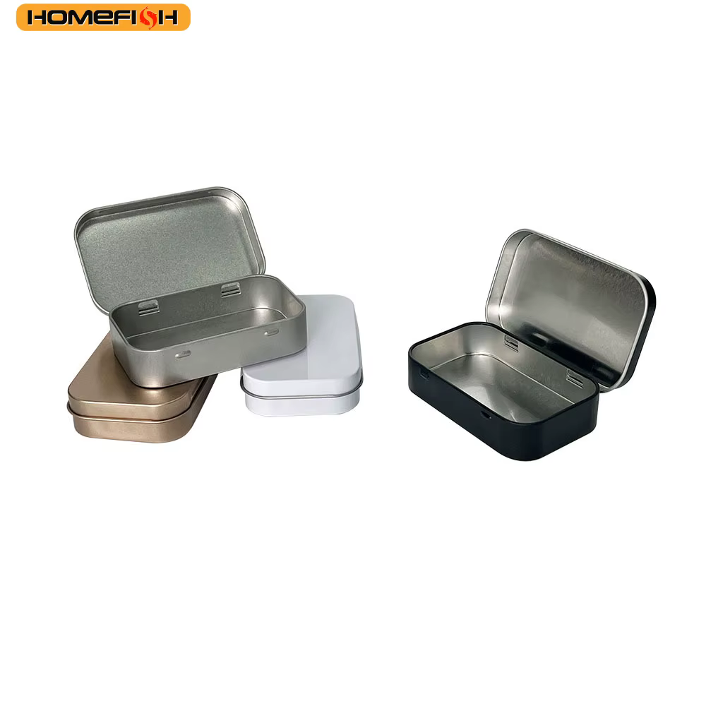 HOMEFISH Mini boîte rectangulaire vide en fer blanc avec couvercle à charnière
