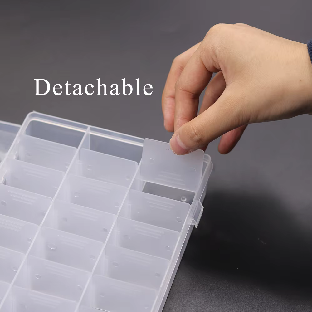 Boîte de rangement de fil à broder en plastique Transparent à 24 grilles