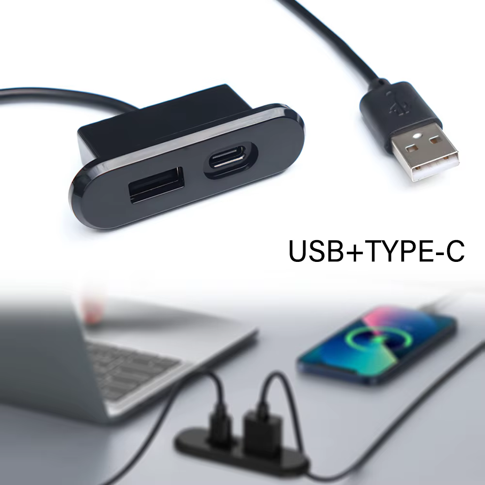 Prises encastrées sur Table 1 USB-A et 1 type-c prise de courant cachée de bureau intégrée avec rallonge de 1.2M pour bureau chambre