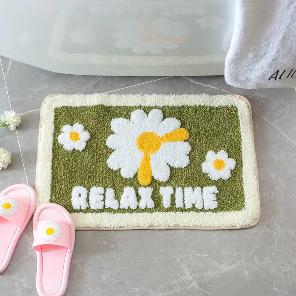 HOLEA-Tapis de Sol Antidérapant en Microcarence, Mignon, Destroy AndrBath Polymères, Décoration de Fleurs Blanches et Jaunes, de Haute Qualité
