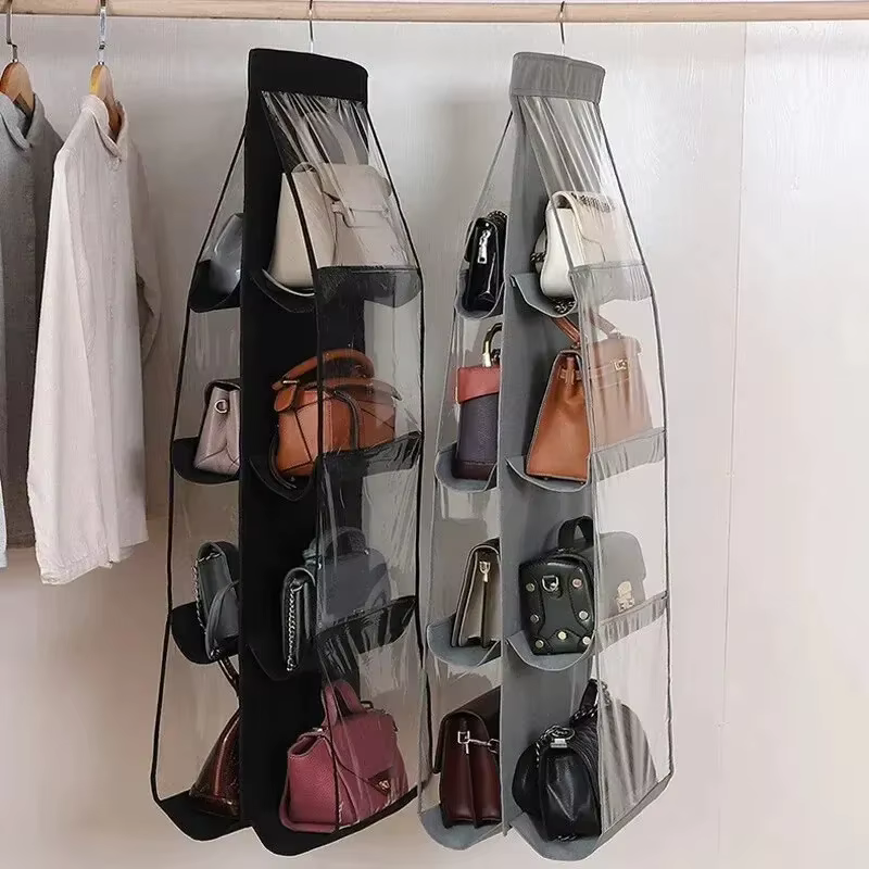 Hanging Handbag Storage Organizer Double-Sided Multi-Layer Dust Proof Bag Holder Wardrobe Hanging Storage Accessory