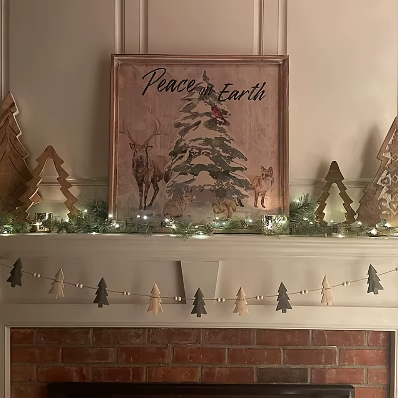 Couronne de perles en bois artificiel rustique