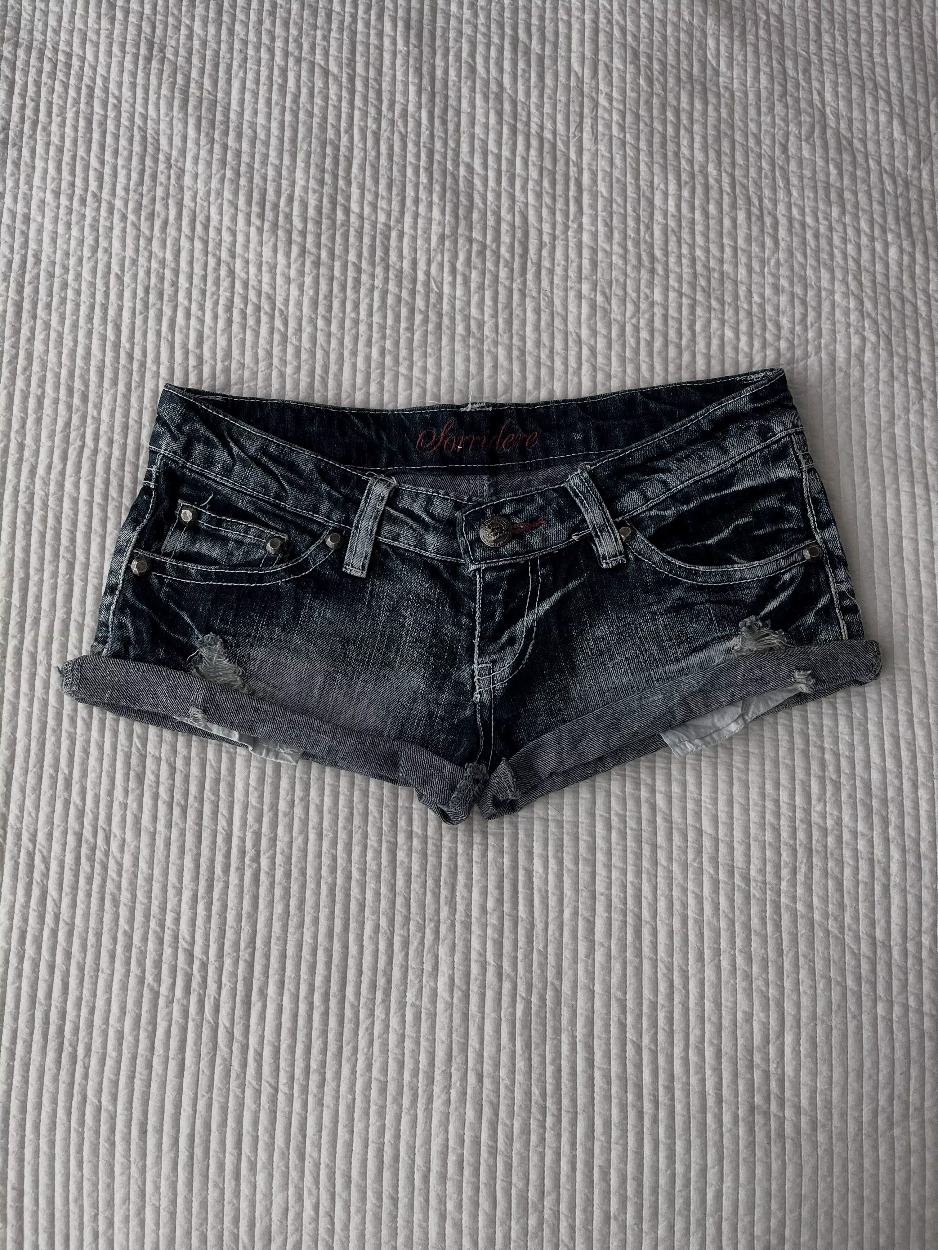 Shorts en jean mini Y2K vintage délavé foncé pour femme