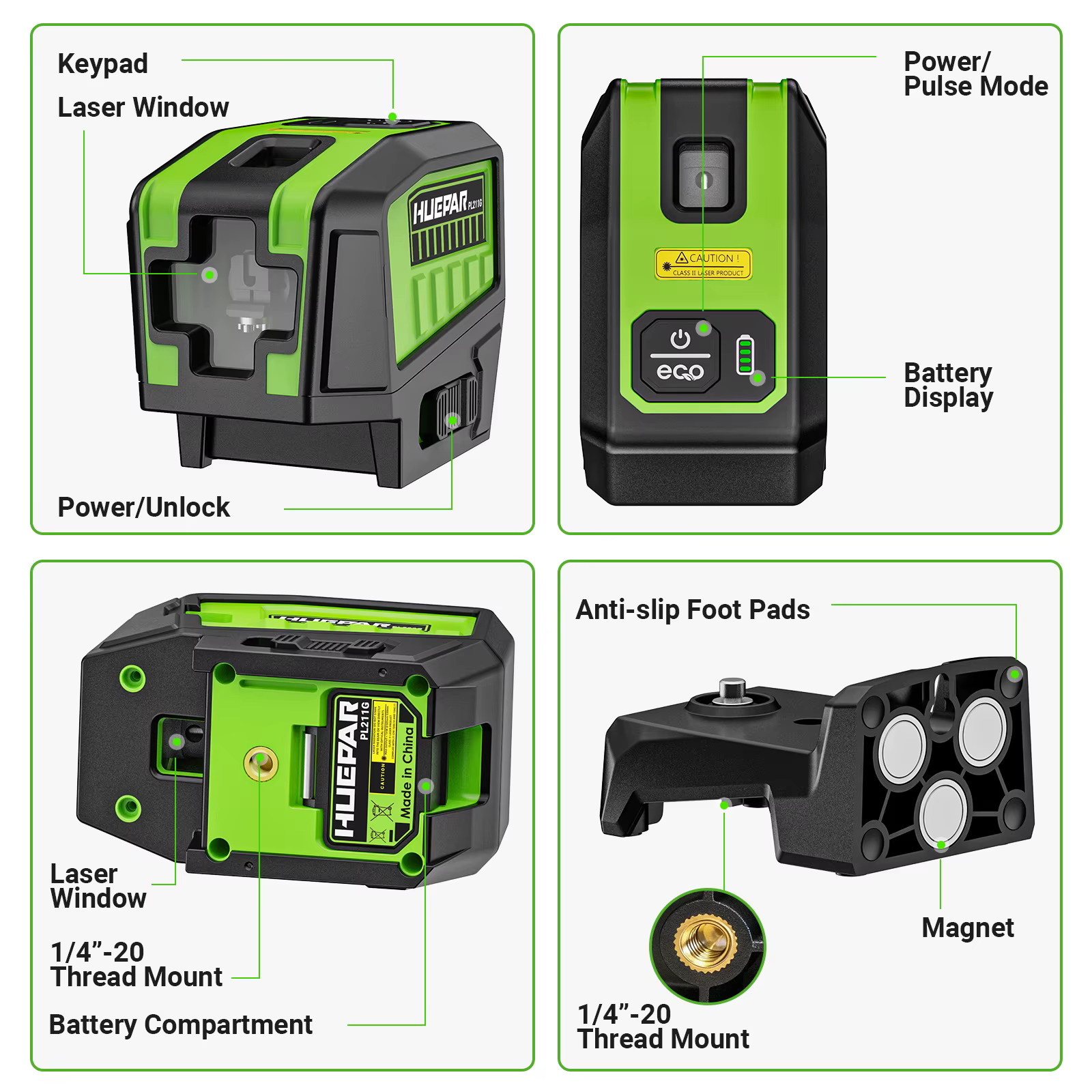 Niveau laser auto-nivelant Huepar PL211G à faisceau vert