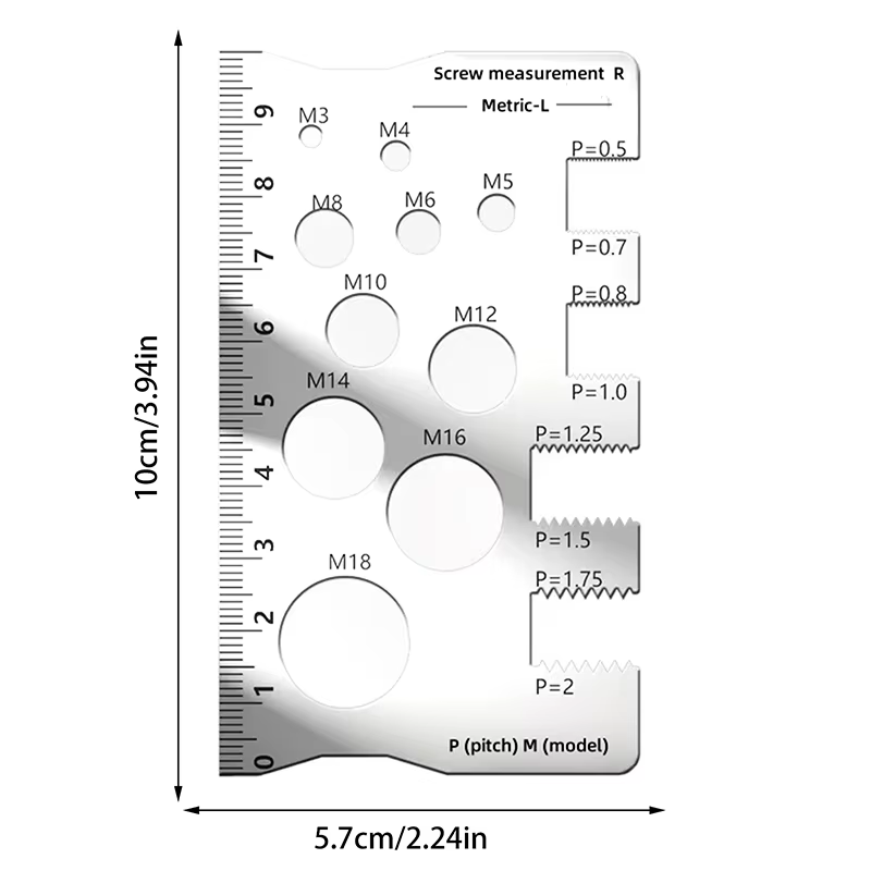 Jauge de mesure de pas de vis en acier inoxydable