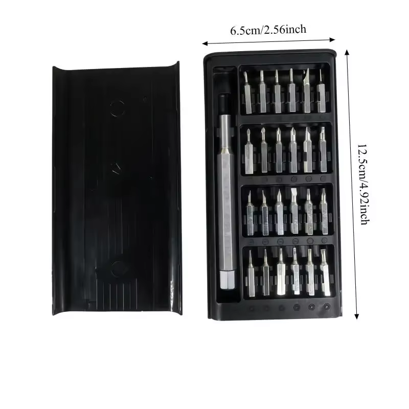 Mini kit de tournevis de précision 25 en 1 avec tête magnétique et boîte de rangement compacte. Facile d'accès et de transport