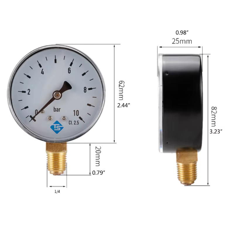 Manomètre en acier inoxydable + cuivre