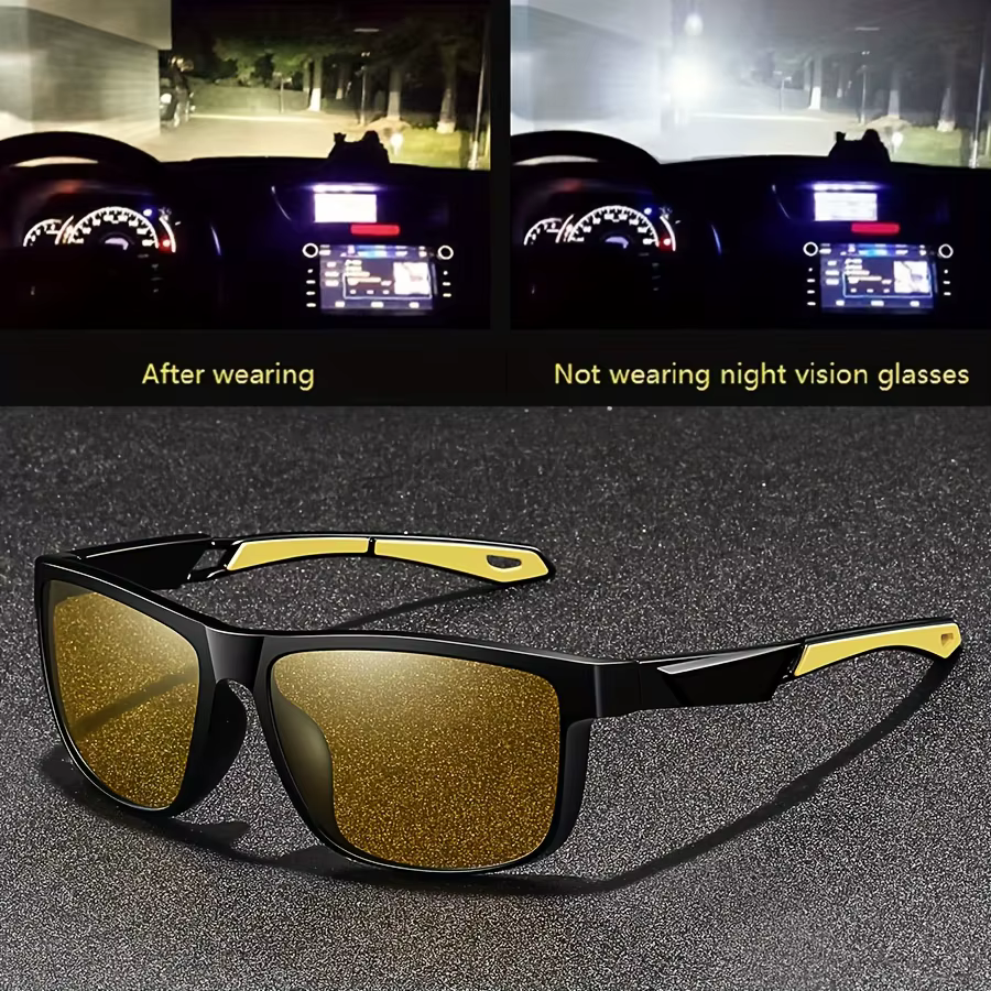 Lunettes Anti-éblouissement carrées jaunes pour Vision nocturne