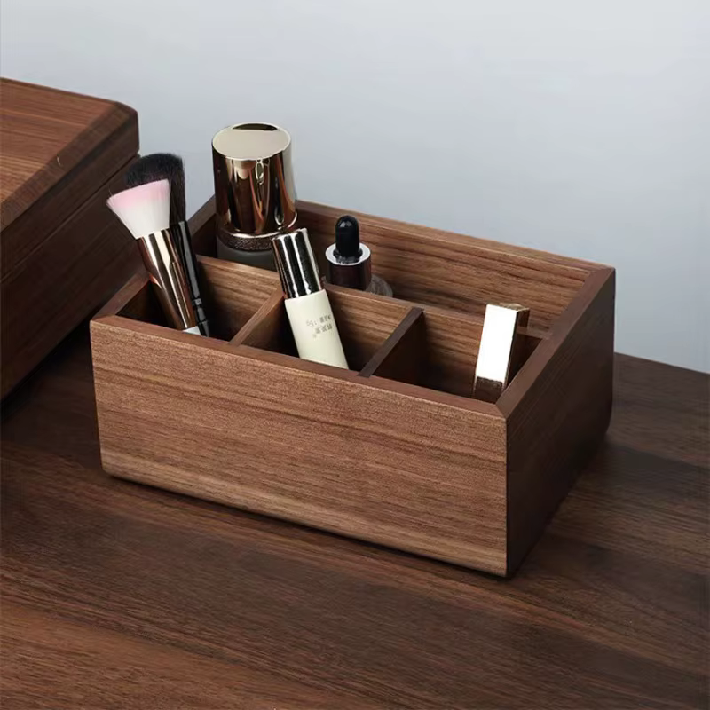Boîte de rangement multifonctionnelle en noyer noir, bois massif, télécommande de salon, boîte de rangement d'agne, boîte à cosmétiques