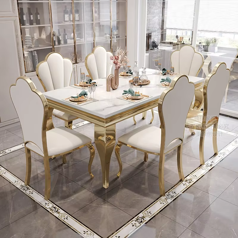 Table à manger rectangulaire en marbre italien, meubles de maison individuels, or unique, blanc, design de luxe