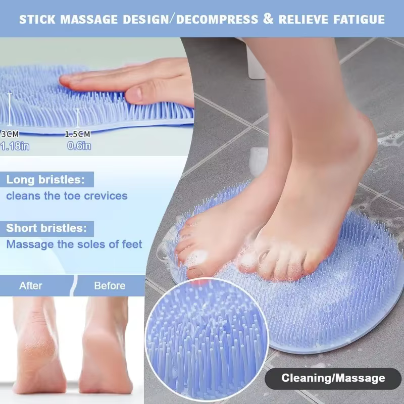 Tapis de bain salle de bain Silicone frotter dos brosse salle de bain anti-dérapant lavage pied Pad Massage tapis de douche avec ventouse exfoliant BrushPad