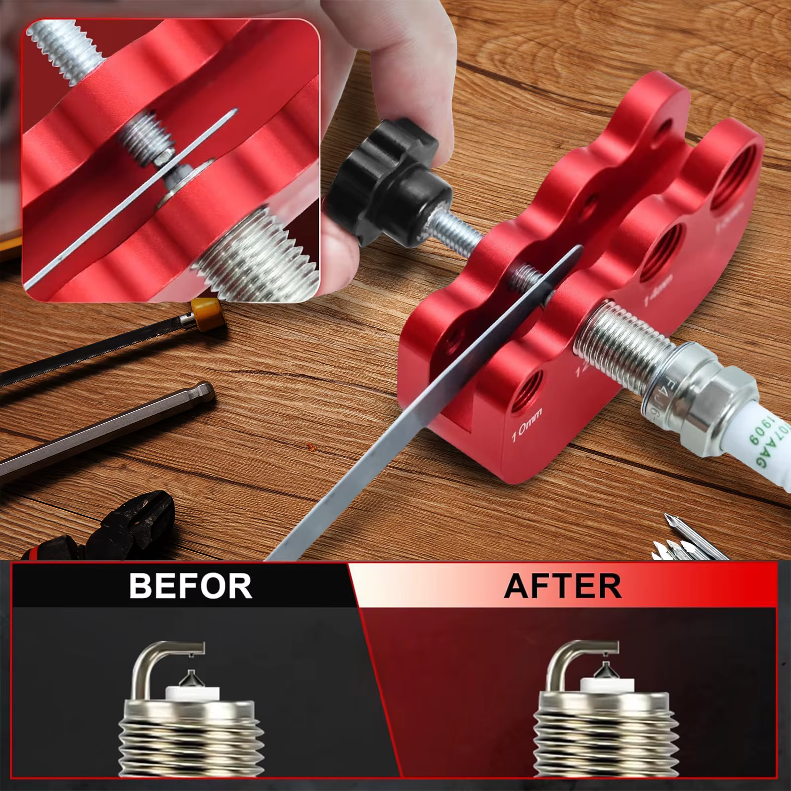 Outil ergonomique d'écart de bougie d'allumage avec jauge d'épaisseur en acier pour bougies