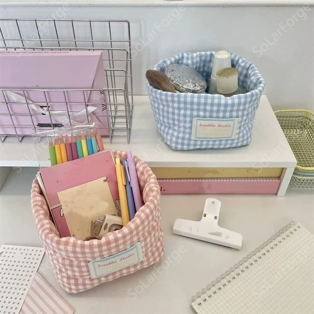Panier de rangement en tissu à carreaux pour la maison