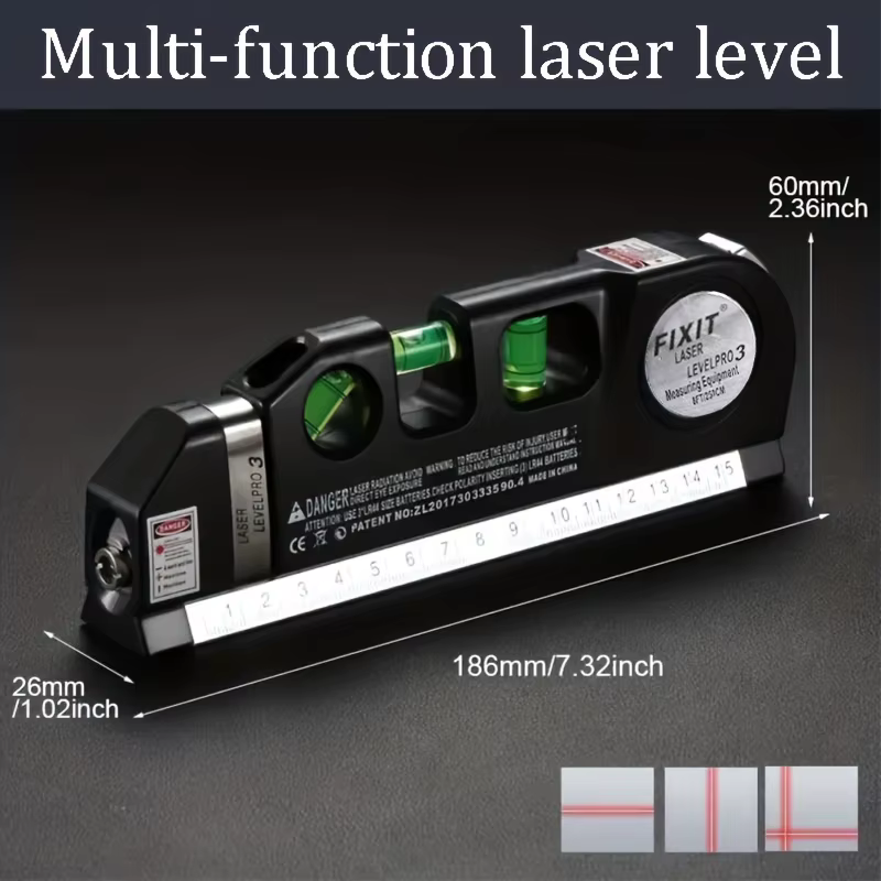 Un ensemble d'outils de niveau laser domestique pratique, multifonctionnel, avec niveau laser standard, mesure de distance par laser croisé et règle métrique.