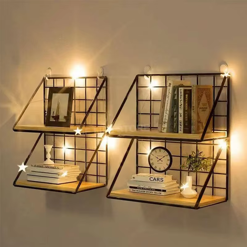 Étagère murale en bois avec panier de rangement, installation sans perçage, idéale pour l'organisation de la chambre et du salon