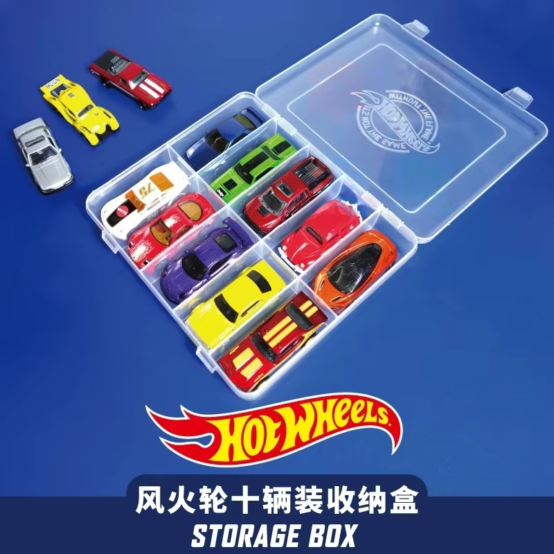 Nouvelle boîte de rangement Mattel Hot Wheels 2026 pour modèles de voitures, 10 compartiments, organisateur anti-poussière pour jouets de garçons, étui pour véhicules miniatures, cadeau d'anniversaire