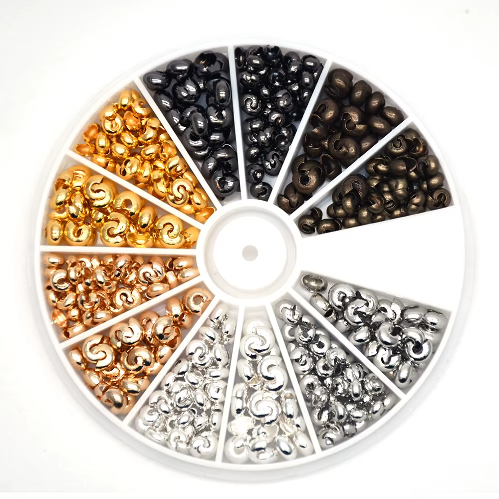 500 pièces/boîte 6 couleurs 3mm demi-rond ouvert en laiton perles à sertir couvertures nœud