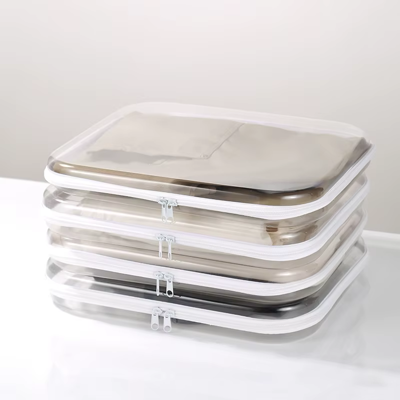 Boîtes de rangement rigides en plastique avec fermeture éclair, empilables, étanches, anti-poussière, transparentes, pour papeterie