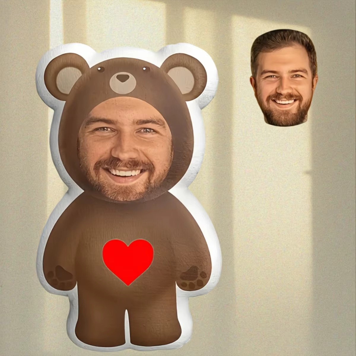 Coussin en peluche personnalisé avec photo - Cadeau personnalisé en forme d'ours avec votre visage, un cadeau indispensable pour les amis