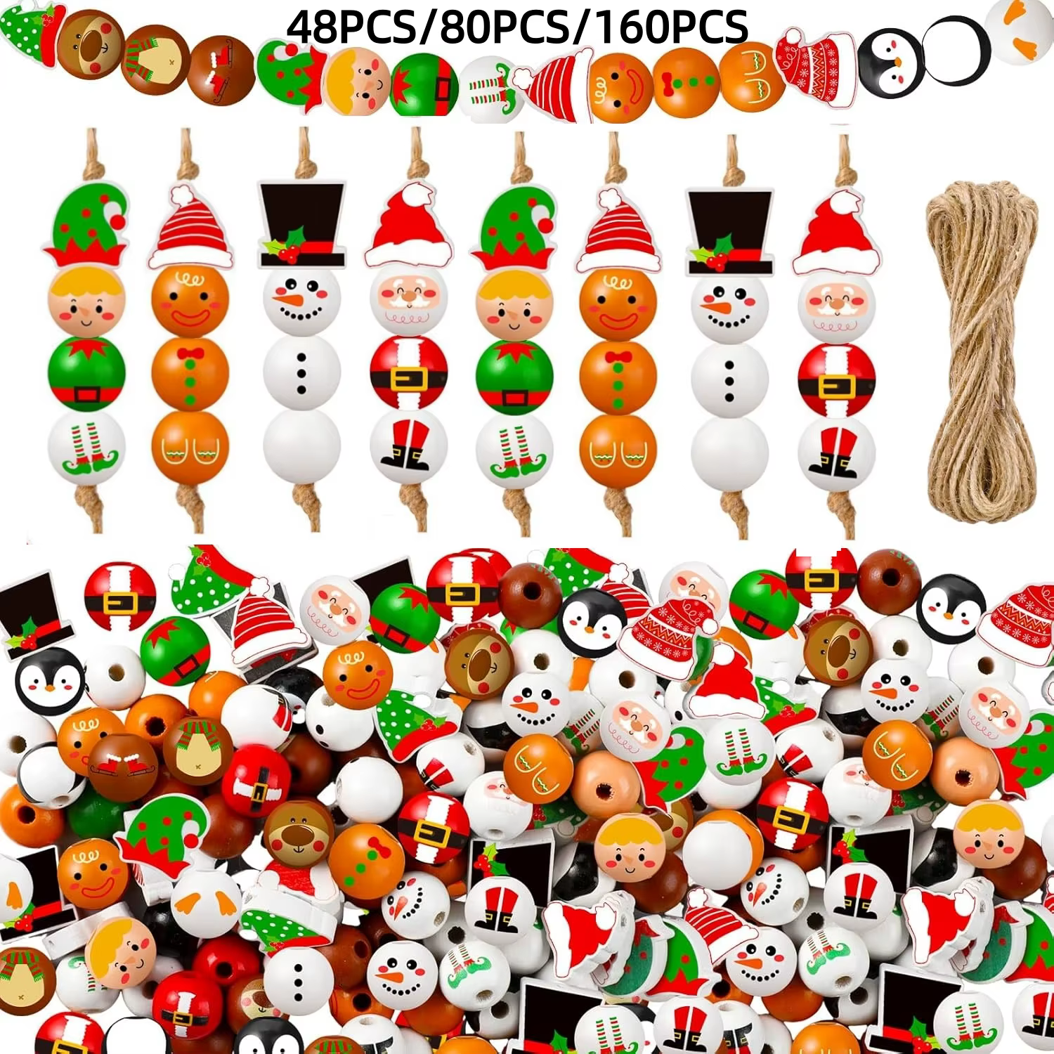 Ensemble de perles en bois sur le thème de noël
