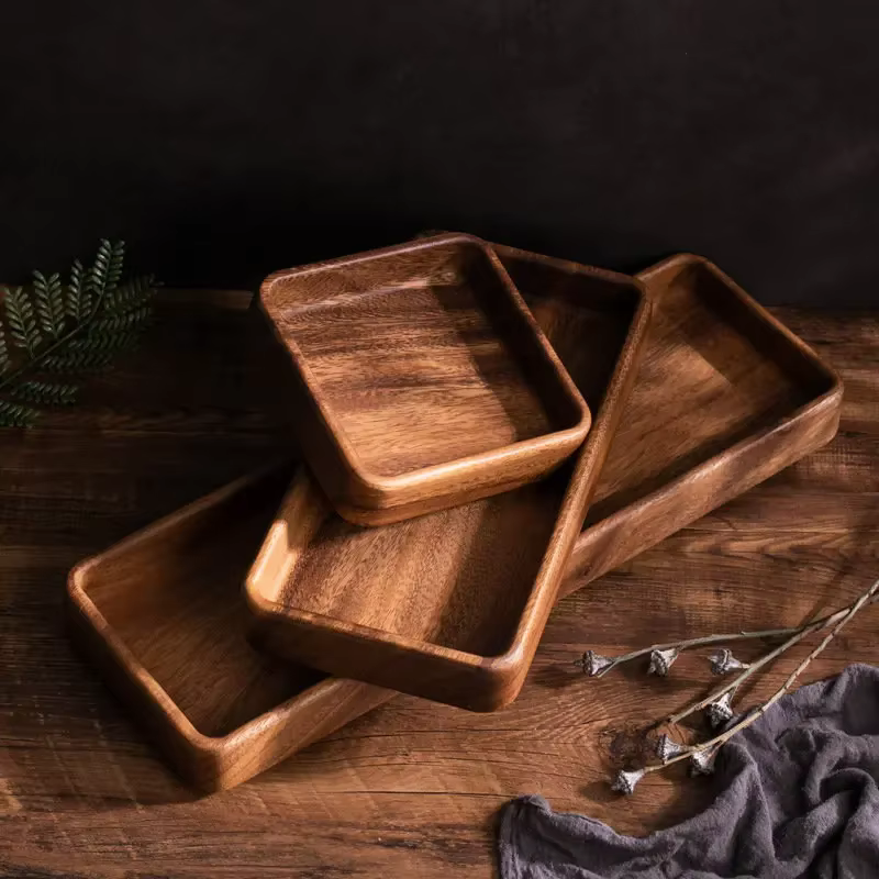 Plateau de rangement en bois de noyer noir, organisateur moderne pour le thé de l'après-midi et les desserts, conteneur pour fruits secs pour salon et bureau, décoration intérieure