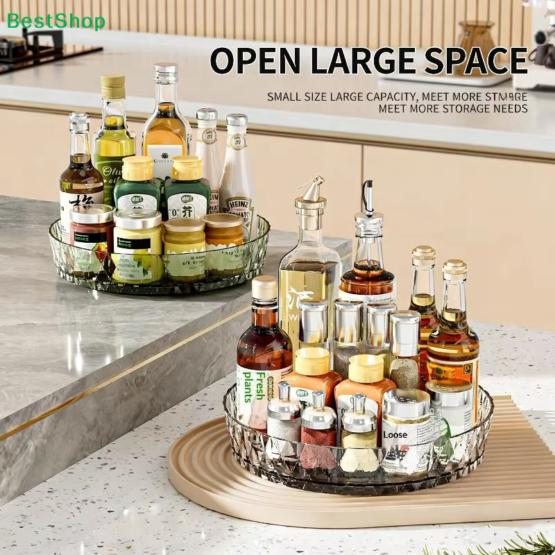 360 ° Étagère rotative, plateau de rangement multifonctionnel pour comptoirs de cuisine, étagère à épices, plateau de rangement pour bureau de salon