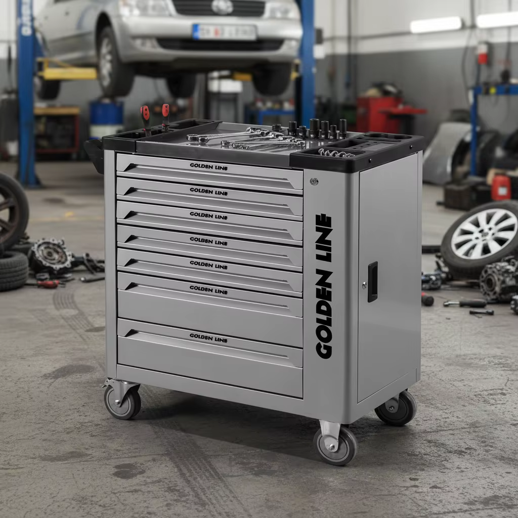 Chariot d'atelier en acier robuste sur roulettes