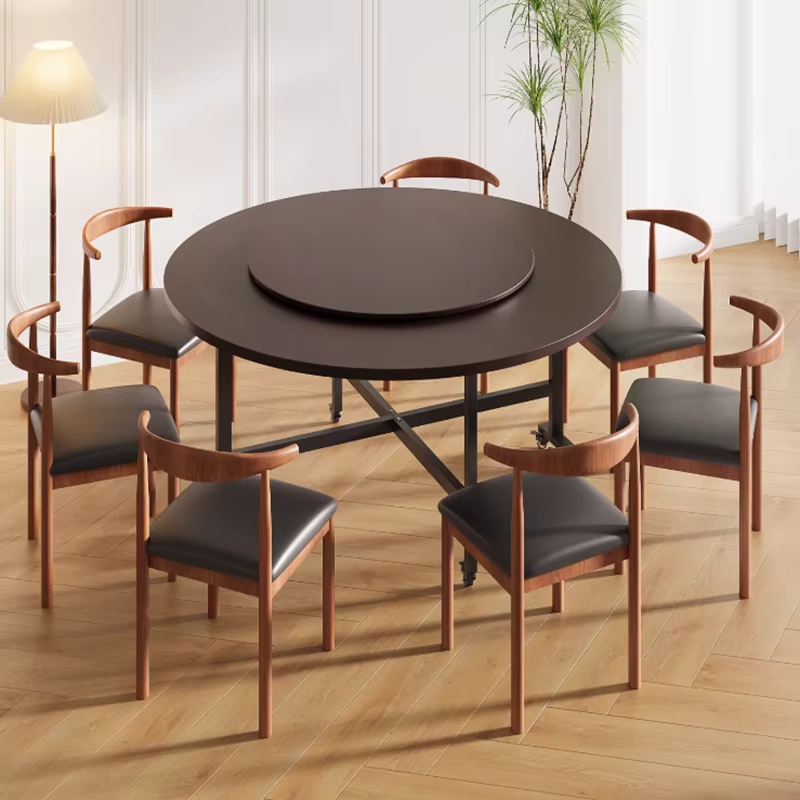 Table à manger ronde avec plateau tournant, 100/120cm, pour la maison, le salon, Portable, pliable et de rangement, pour la cuisine et le Restaurant
