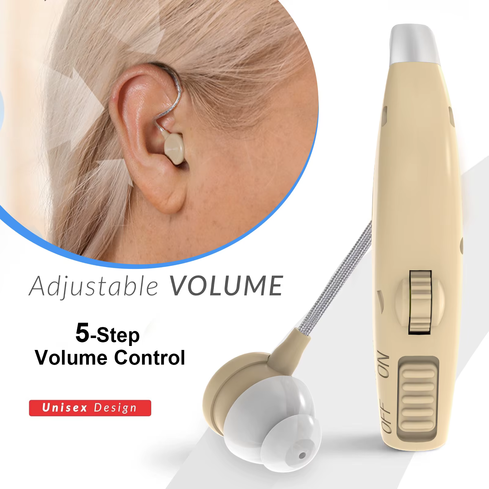 Aide auditive, contrôle du volume, avec étui de charge, réduction intelligente du bruit, conçue spécifiquement pour les pertes auditives.
