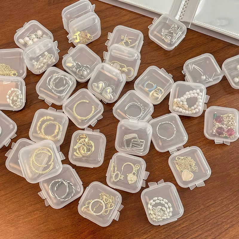 Mini boîte de rangement en plastique carré transparent