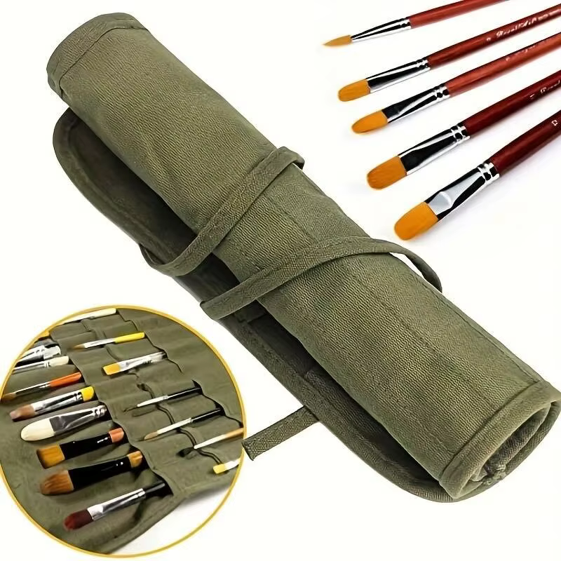 Sac de rangement pour pinceaux de peinture sur toile, étui à stylos enroulable avec 22 emplacements pour pinceaux d'aquarelle, de gouache et de calligraphie