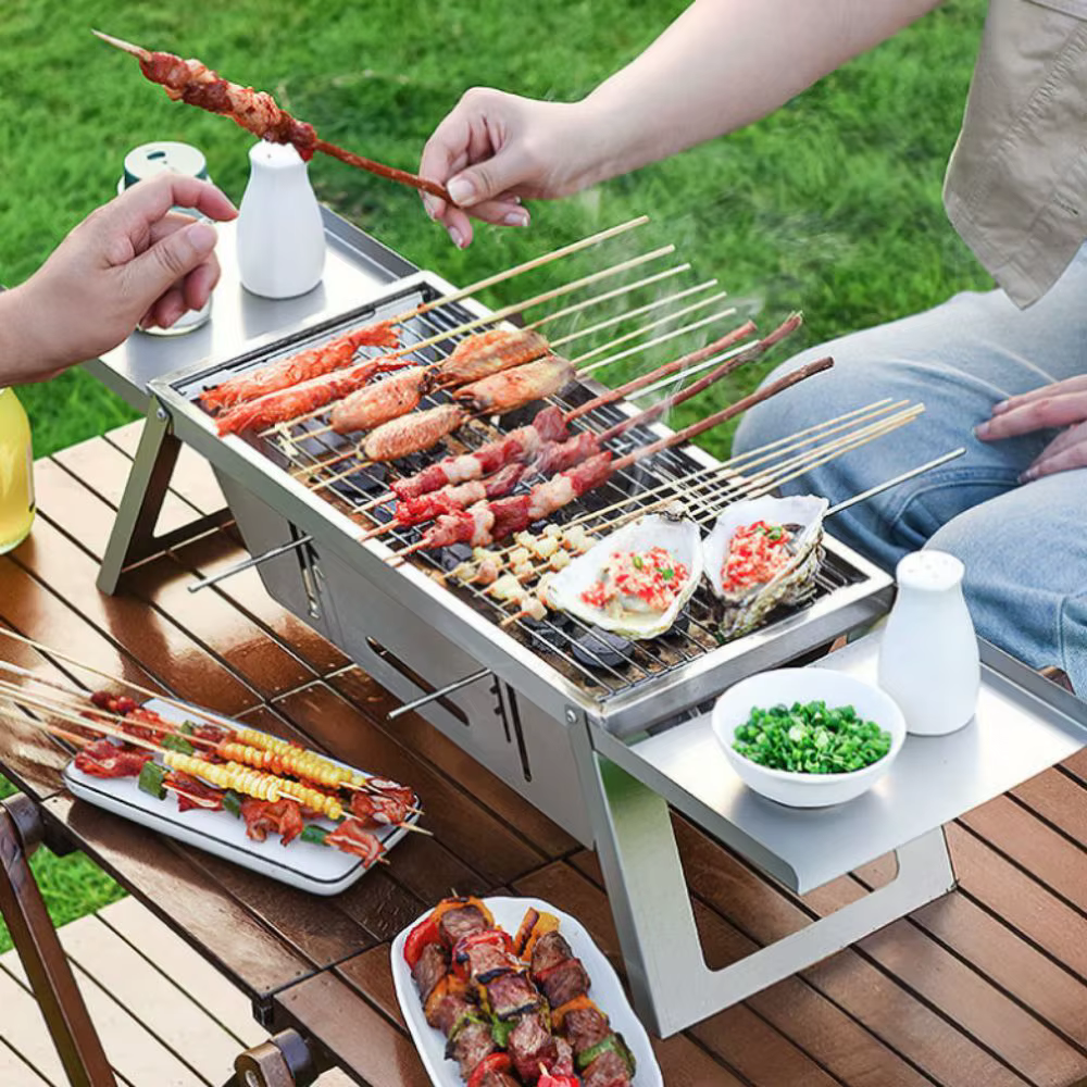 Barbecue pliable en acier inoxydable Réglage de la chaleur réglable Grille extensible