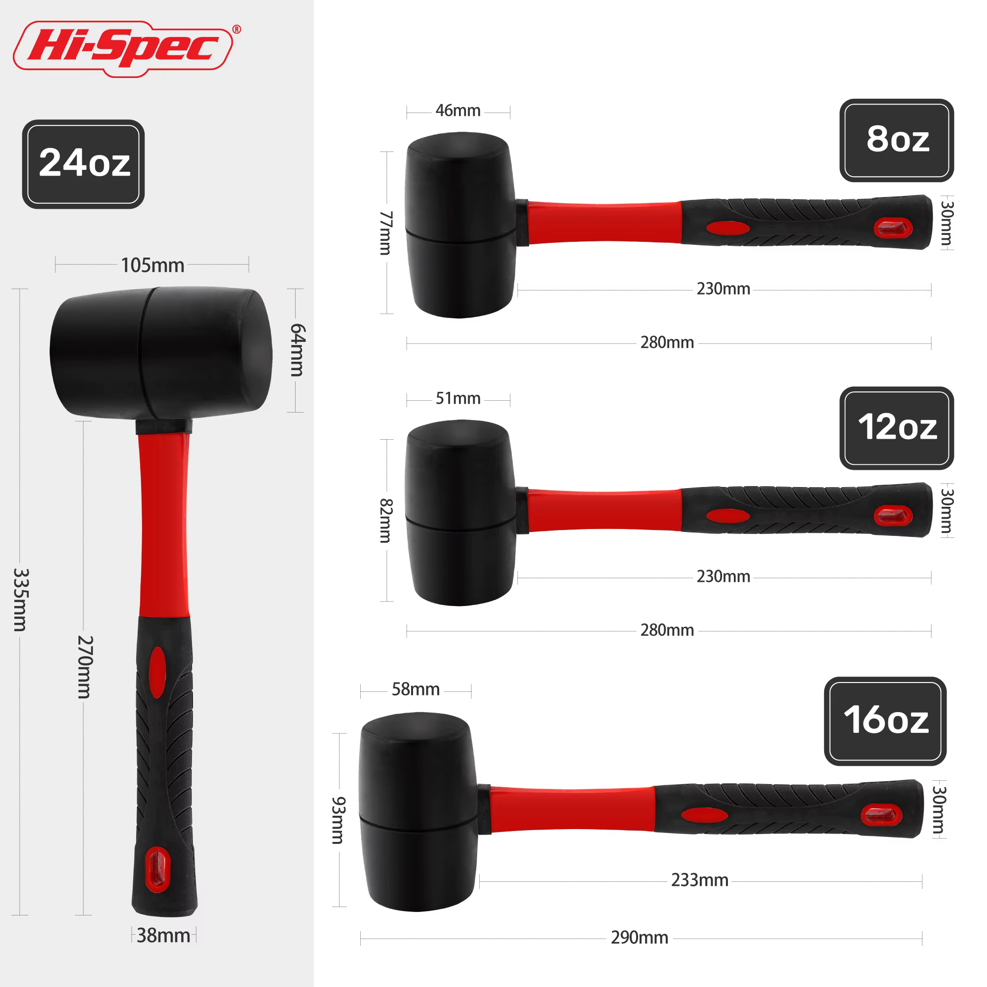 Marteau en caoutchouc double face Hi-Spec