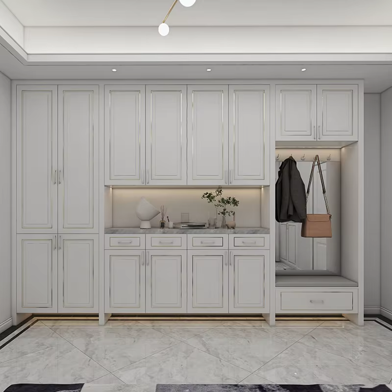 Armoire en bois blanche-française personnalisée, armoire de rangement de luxe moderne pour meubles de maison, vêtements de chambre à coucher