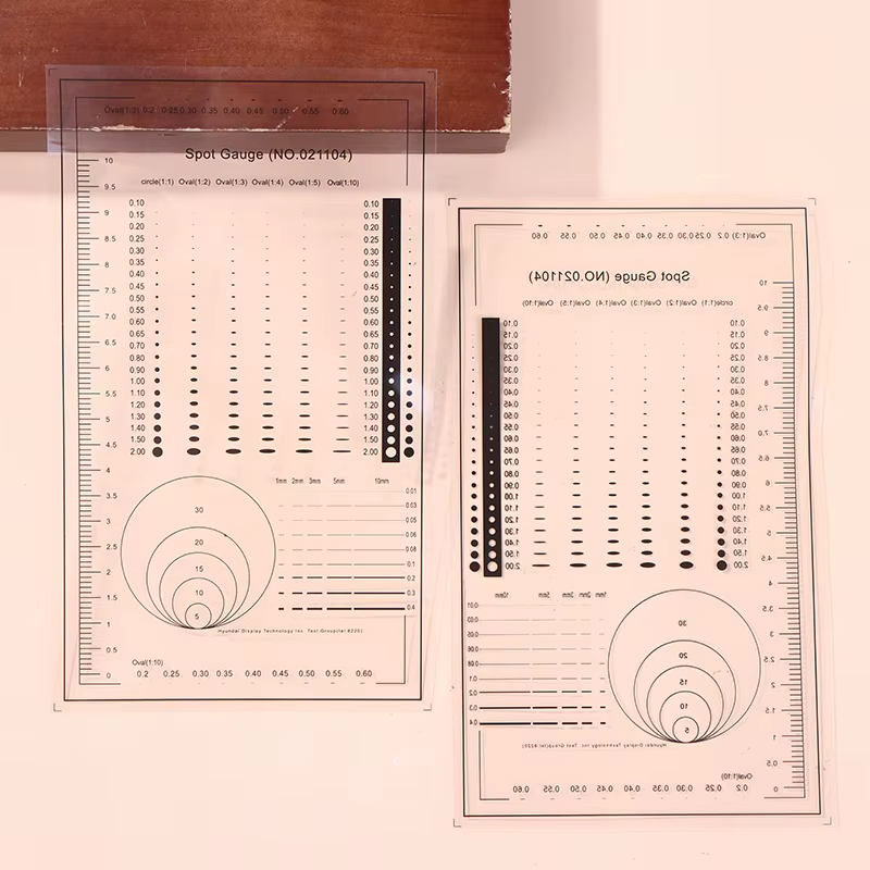 1/2 pièces cercle de zone Ellipse diamètre largeur épaisseur micromètre jauge de tache carte de comparaison règle Point Dot ligne jauge rayé