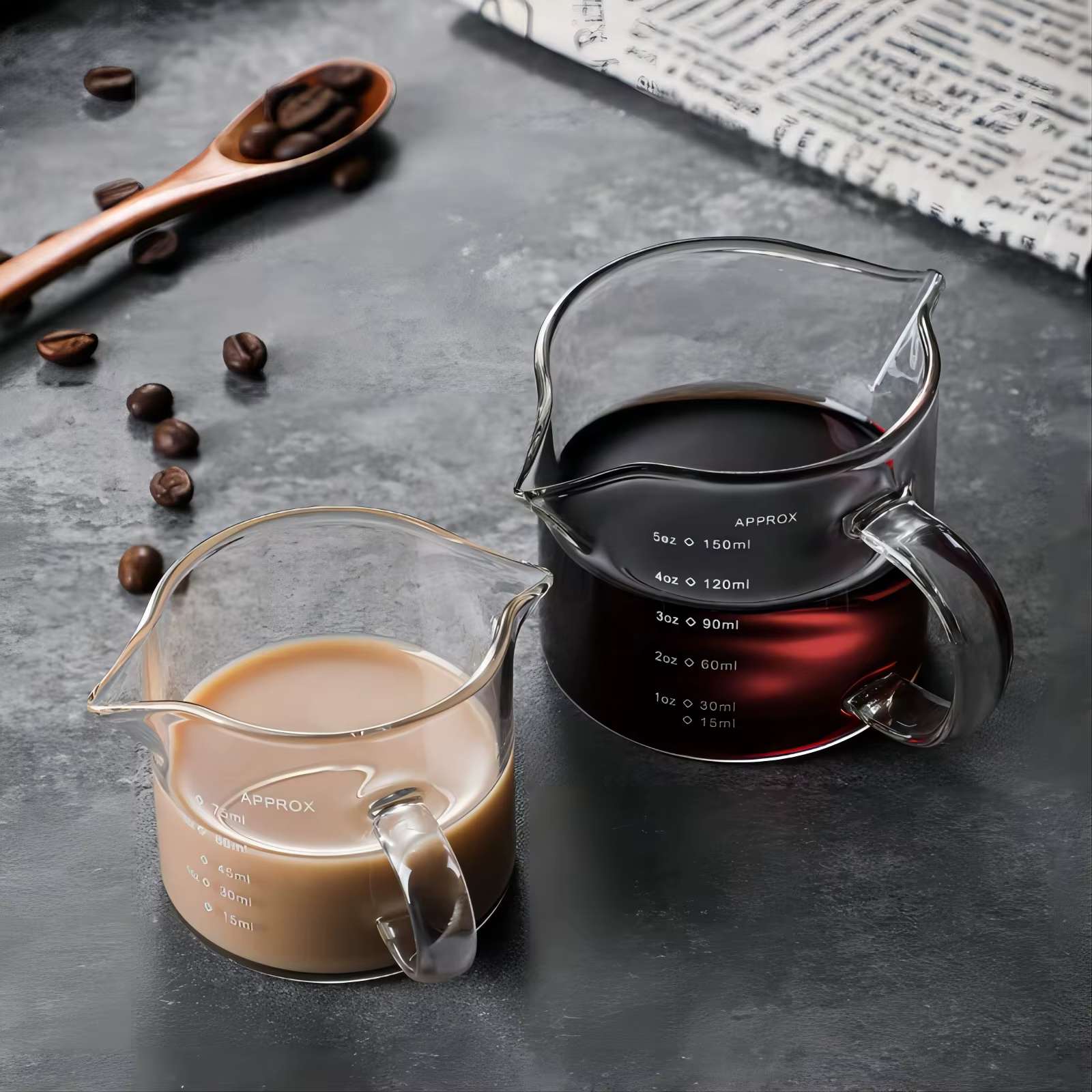 Tasse à mesurer en verre avec poignée, tasse à lait expresso, tasse de cuisine avec échelle, récipient précis pour la cuisson, 75/150/250ml