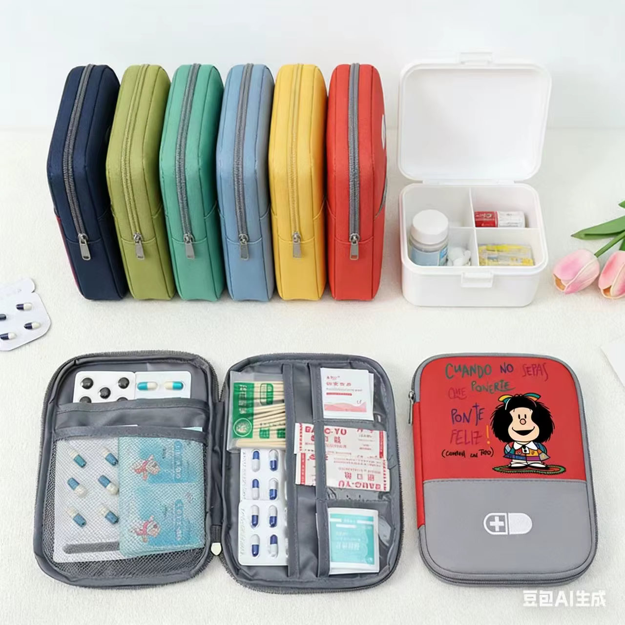Pochette de premiers secours portable |   Sac de trousse d'urgence de grande capacité avec emblème croisé, organisateur de stockage de médicaments Durable et adapté aux voyages