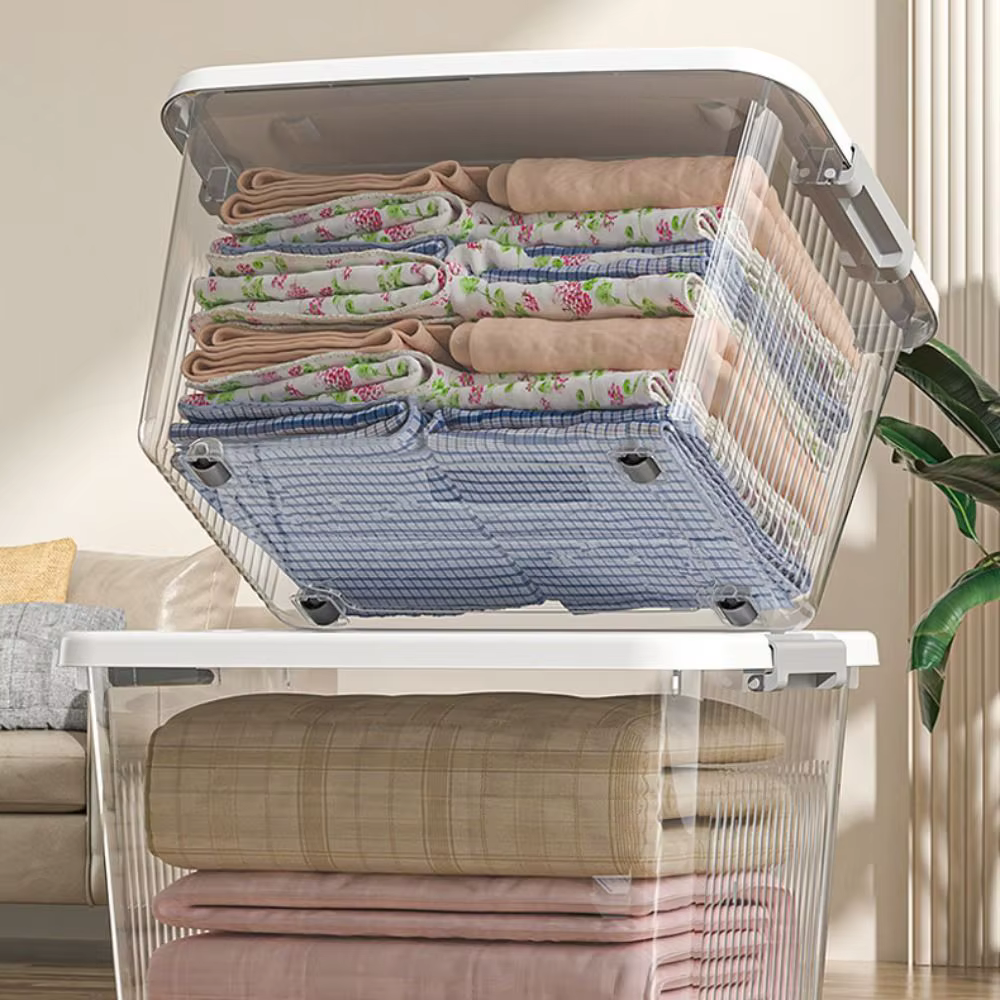 Boîte de rangement noire transparente pratique avec couvercle
